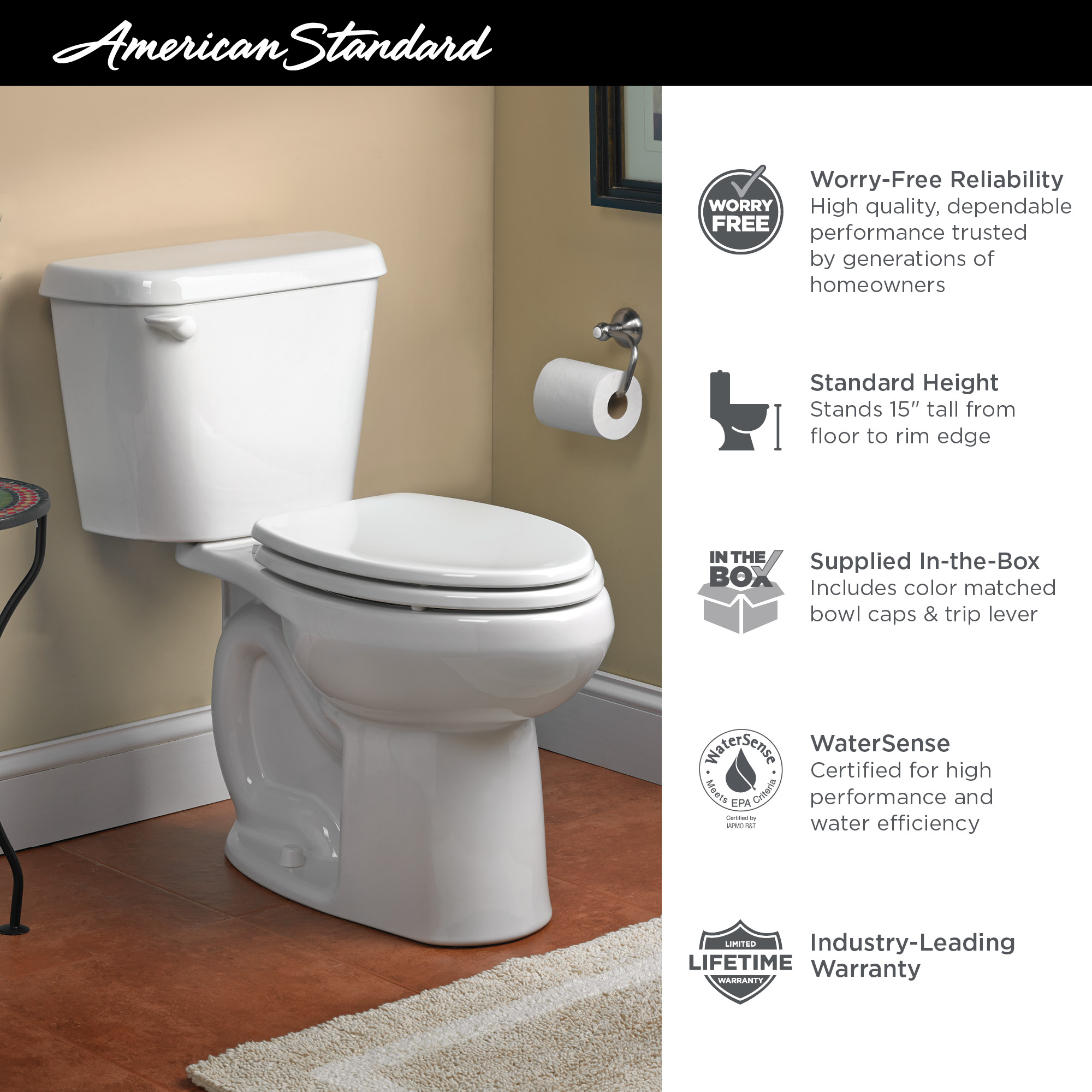 Colony® Two-Piece 1.28 gpf/4.8 Lpf Standard Height Round Front 10-Inch Rough Toilet Less Seat